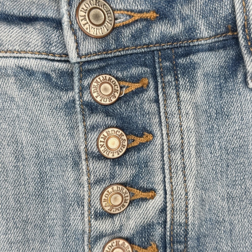Rock & Roll Denim distressed button fly mini skirt 27 Y2K Vtg Inspired rocker